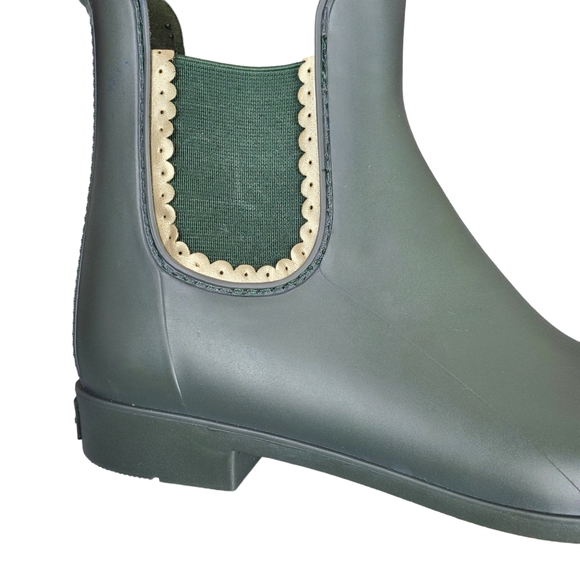 Jack Rogers Sallie Green Metallic Gold Scalloped Rain Boots Size 8 - Picture 10 of 11